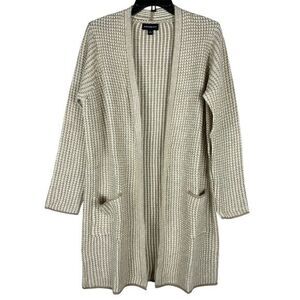 Fortune Ivy Cozy‎ Knit Long Sweater Pockets L Oatmeal Ivory Fall NEW